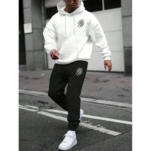 Men's Preppy Hooded Sweatshirt Set