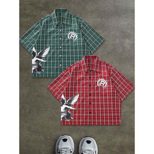 Regular Fit Loose Letter & Striped Print Short Sleeve Shirt
