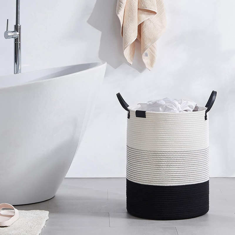 北欧棉线收纳篮大容量脏衣服简约手工编织置物筐可折叠家用收纳筐