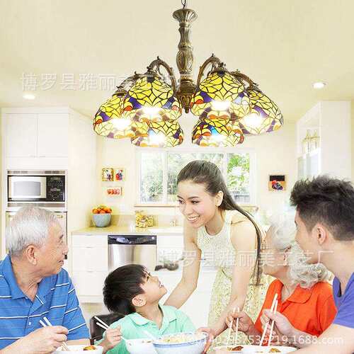 美式乡村玫瑰花客厅吊灯铁艺家具场所酒店玻璃灯具厂家直销