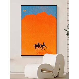 小众艺术中古风客厅装饰画抽象骏马喷绘油画感极简侘寂风玄关挂画