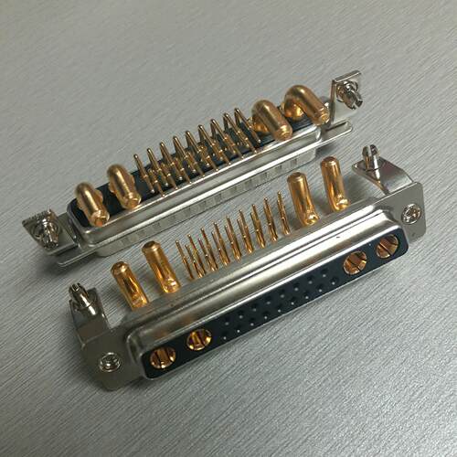 混合装大电流21W4母头连接器 弯脚式21W4母座插头 接触端子镀全金