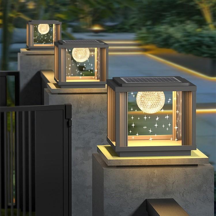 太阳能柱头灯院墙门柱灯大门两侧柱子灯户外庭院围墙柱头太阳能灯