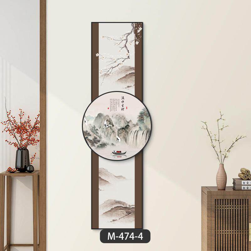 新中式山水画风景入户玄关装饰画走廊过道挂画竖版正对门玄幻壁画