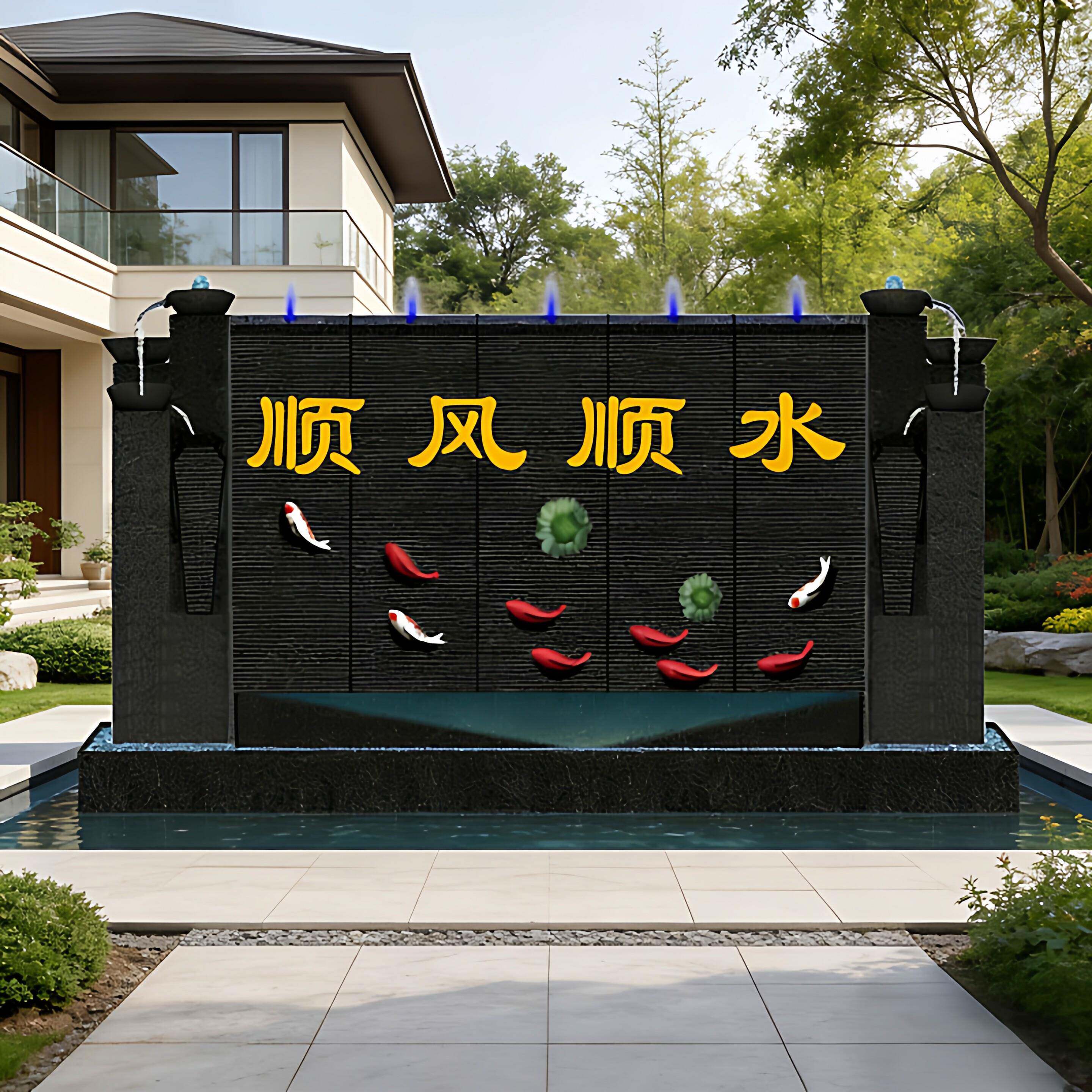 石材流水墙庭院招财瀑布水景别墅花园屏风鱼池喷泉水幕墙景观摆件