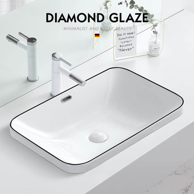 半嵌入式黑边台中盆家用阳台洗脸盆单盆小尺寸洗手盆陶瓷一体加深