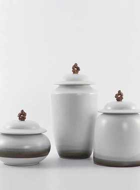 新中式水墨陶瓷罐摆件样板房售楼处酒店大堂软装客厅书房餐厅摆设