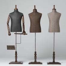 男半身模特道具服装店橱窗西服人形展示架衣架全身黑色麻布男台模