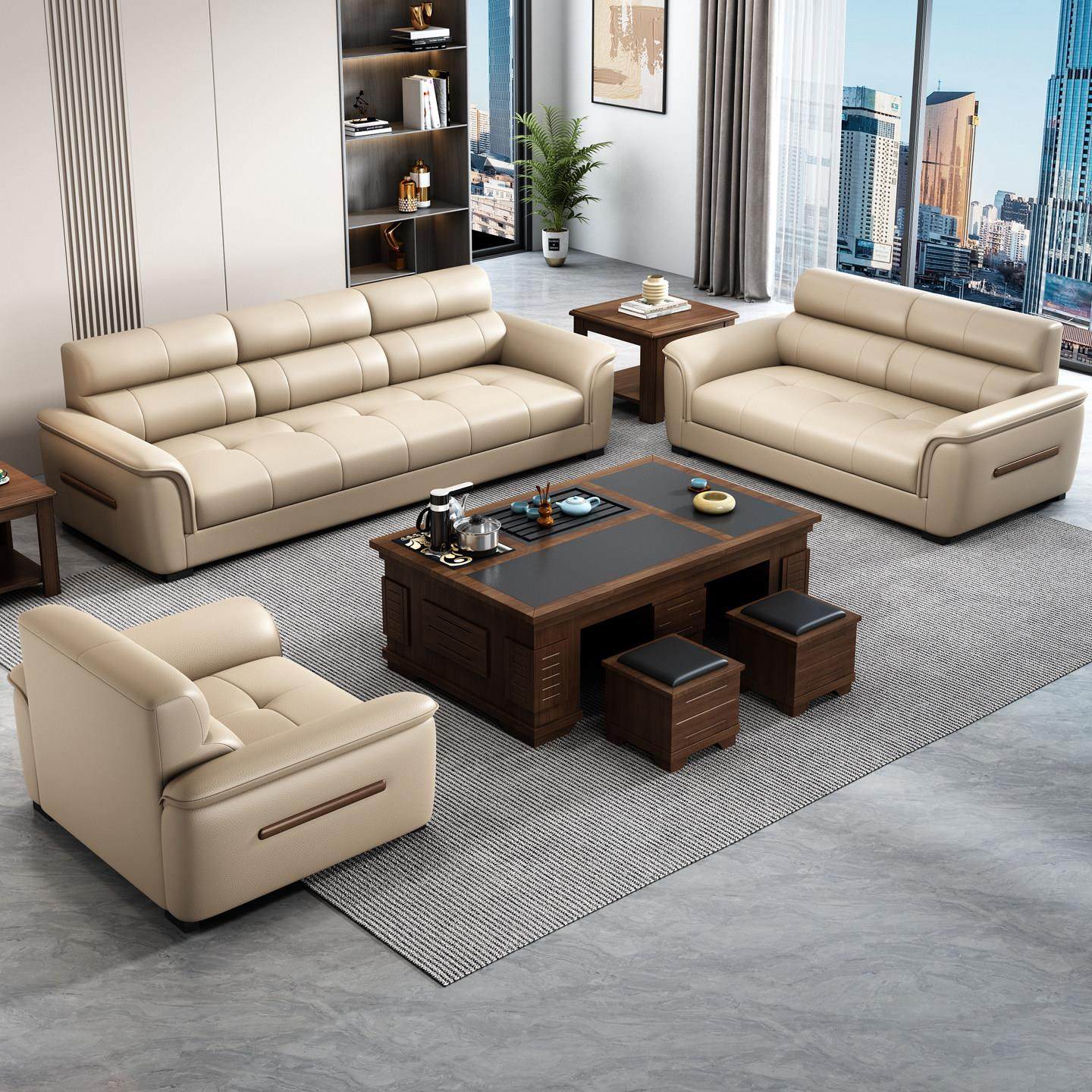 意式现代办公室沙发商务简约办公茶几组合套装会客接待区真皮沙发,商业/办公家具,沙发,淘宝优惠券,粉丝福利购,淘宝优惠卷