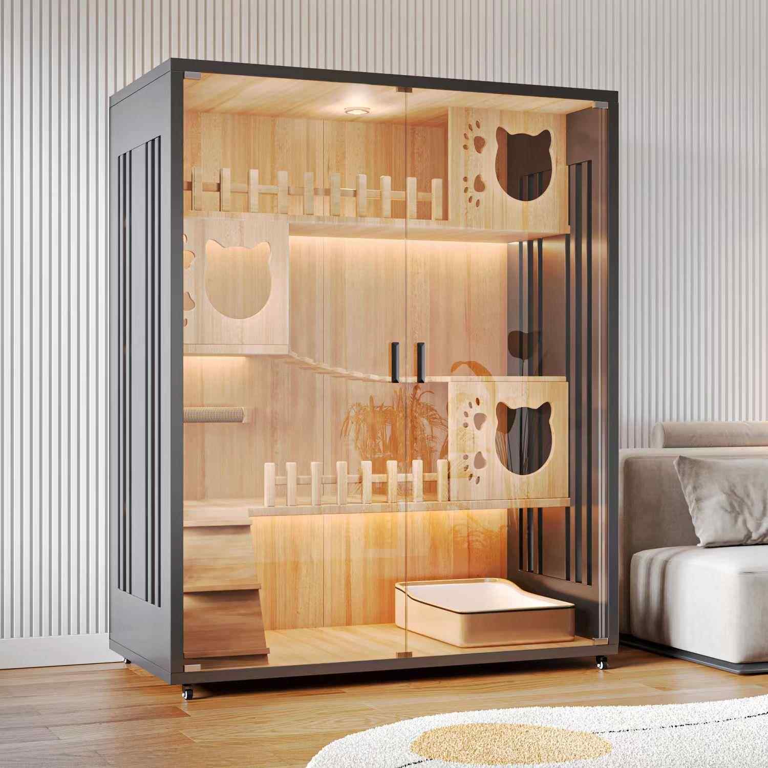 非实木猫笼子猫别墅家用室内超大猫屋隔音猫笼超静音猫窝猫咪城堡