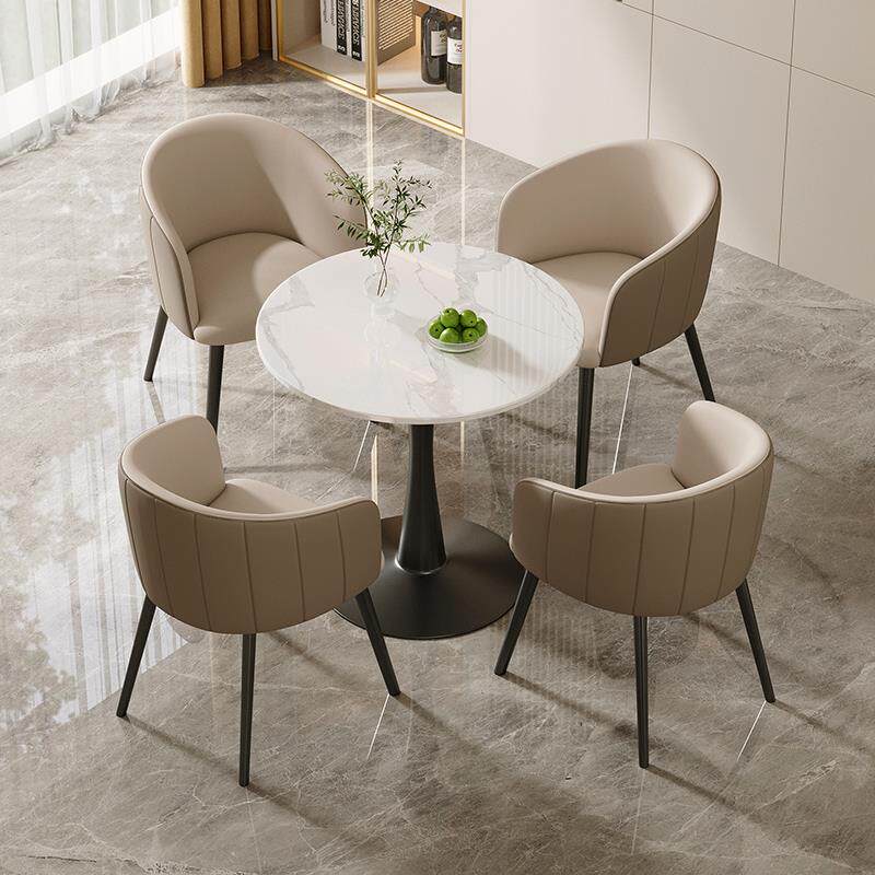 阳台休闲茶桌椅组合一桌四椅岩板小圆桌子咖啡厅接待区洽谈会客桌