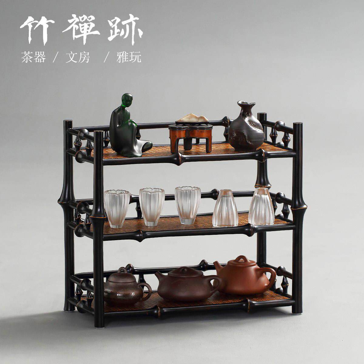 竹禅迹|筇竹三层茶架 茶具博古架收纳层架杯架家用壶架收纳茶杯架