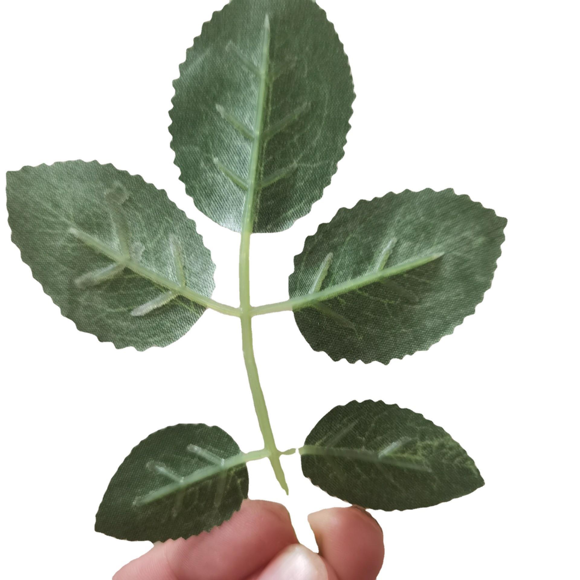 仿真玫瑰花叶丝网花五叉玫瑰叶情人节单支玫瑰花装饰仿真叶