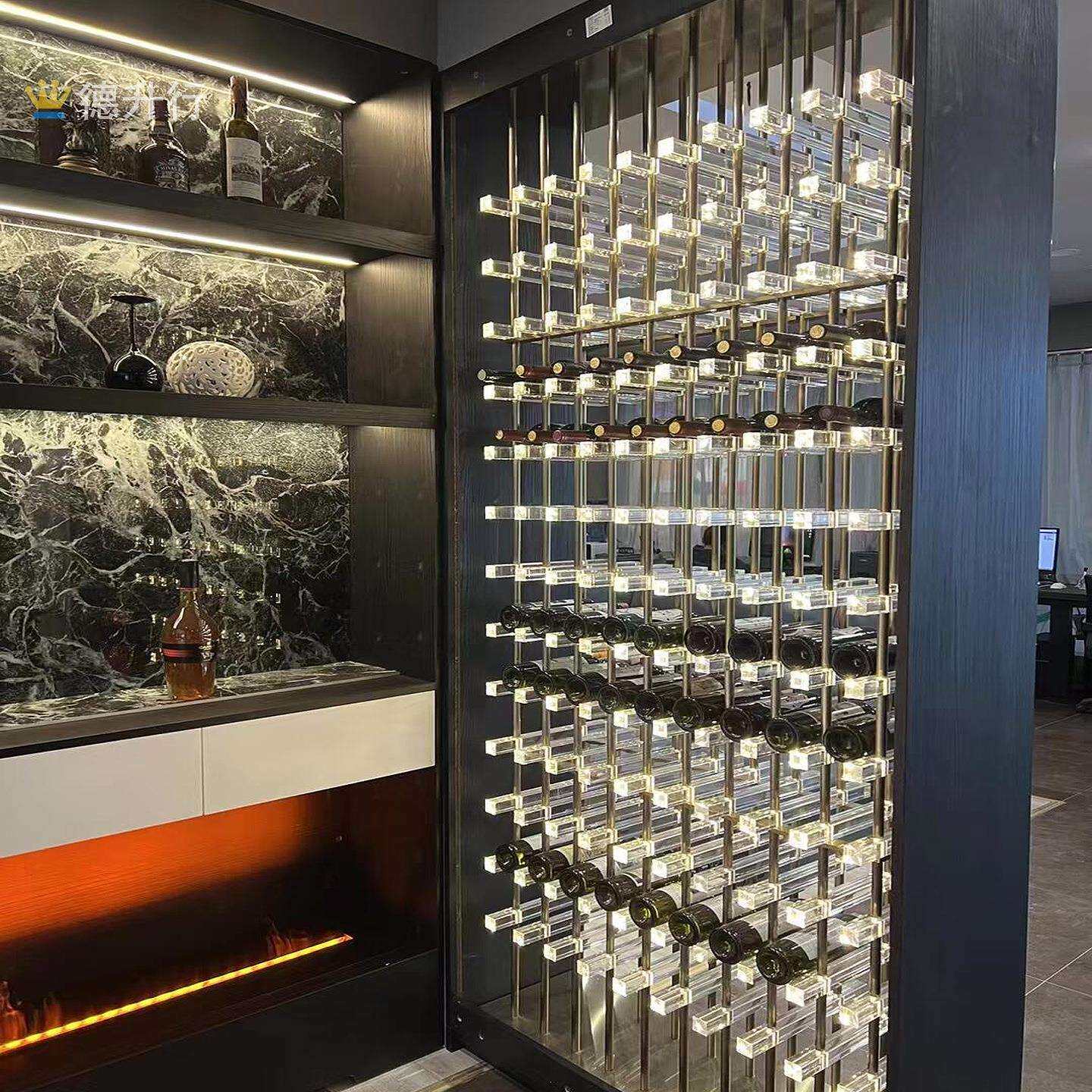 别墅酒窖透明发光千层亚克力酒柜恒温不锈钢置物红酒架展示柜