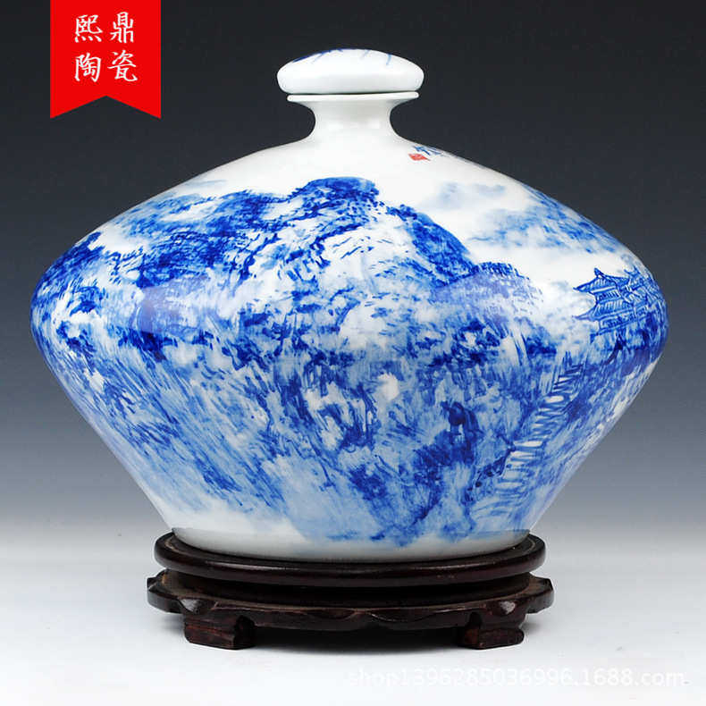 手绘吴批发山水景德镇白瓶陶瓷文装瀚花瓶泡酒酒瓶密封10青花斤