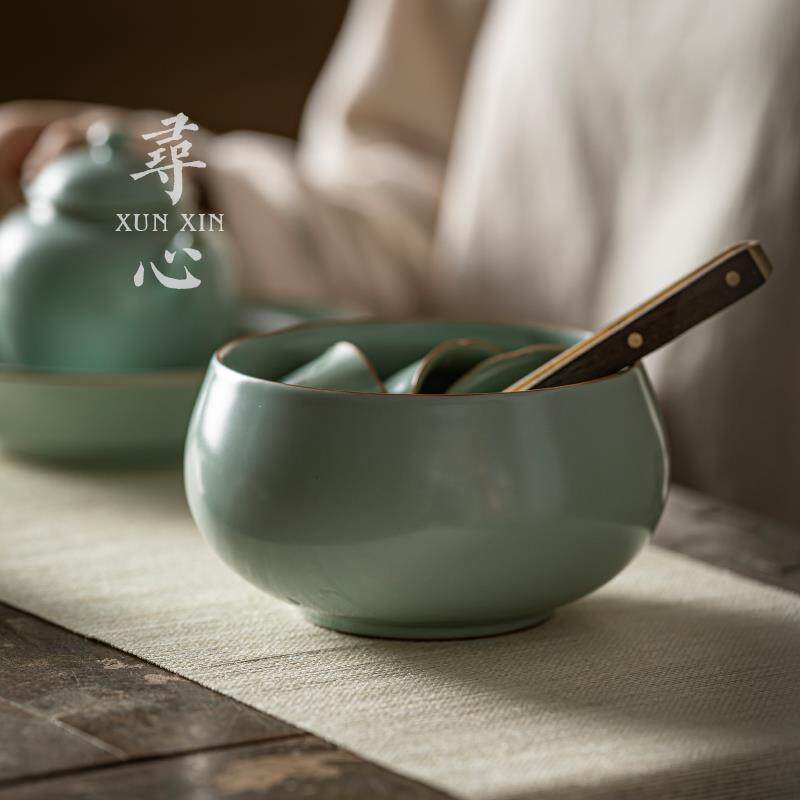 天青汝窑茶洗中式小号杯洗陶瓷水洗功夫茶道配件汝瓷洗杯茶碗笔洗