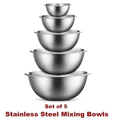 Metal Mixing Bowls Nesting Cooking Baking Prepping Kitchen