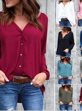 Women V-neck T Shirt OL Tops Casual ladies Chiffon shirts5XL