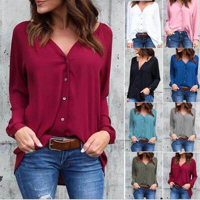 Women V-neck T Shirt OL Tops Casual ladies Chiffon shirts5XL