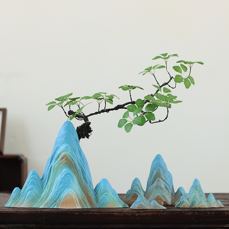 新中式陶瓷假山造景山水摆件玄关博古架千里江山沙盘样板间装饰品