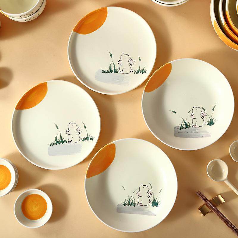 【新品】卡通圆盘陶瓷创意手绘寿司盘碟餐具家用早餐平盘烤盘,餐饮具,盘,淘宝优惠券,粉丝福利购,淘宝优惠卷