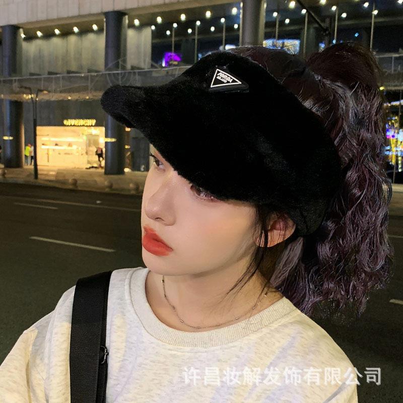 新款直销假发帽子一体时尚冬加绒玉米烫马尾棒球帽蓬松短卷发马尾