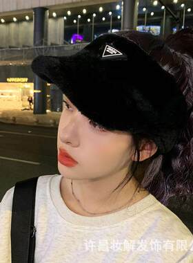 新款直销假发帽子一体时尚冬加绒玉米烫马尾棒球帽蓬松短卷发马尾