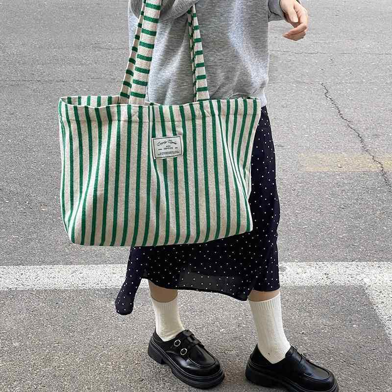 新款ins包包条纹小众慵懒单肩包文艺学生百搭印花布包斜挎托特包,箱包皮具/热销女包/男包,时尚帆布包,淘宝优惠券,粉丝福利购,淘宝优惠卷