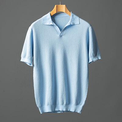 Men's short sleeved pineapple needle seagull collar