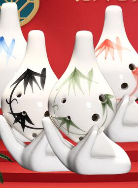 陶笛6孔小长嘴竹叶六孔初学乐器陶瓷口哨吹歌演奏摆件饰品ac调