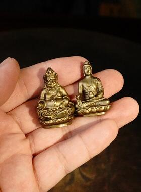 黄铜迷你便携式佛像黄色财神药师佛书房实心小饰品工艺品装饰品
