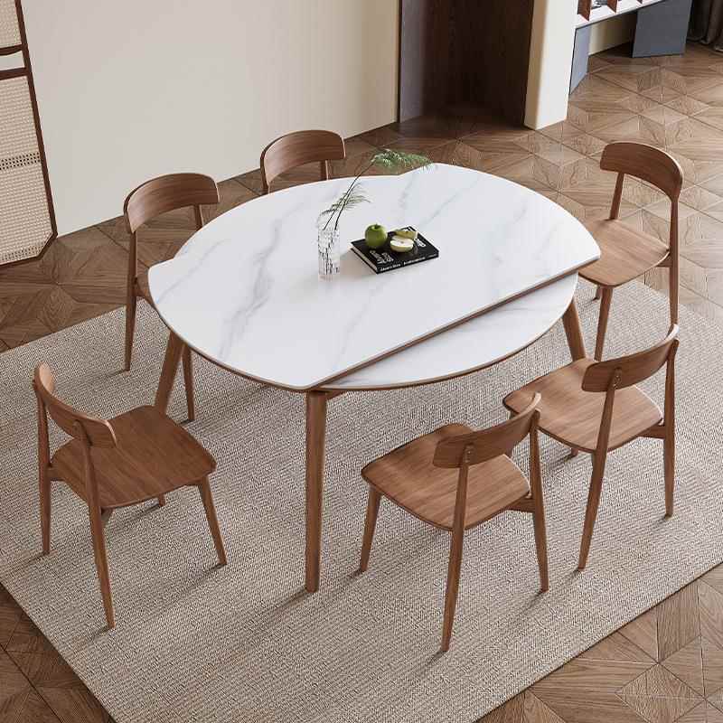 岩板实木伸缩餐桌椅组合轻奢现代简约家用小户型圆饭桌子2024新款