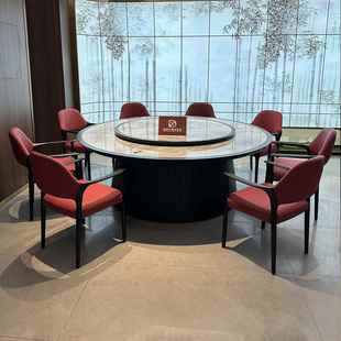 酒店大圆桌饭店电动岩板转盘中式实木15人包厢20电动餐桌带电磁炉