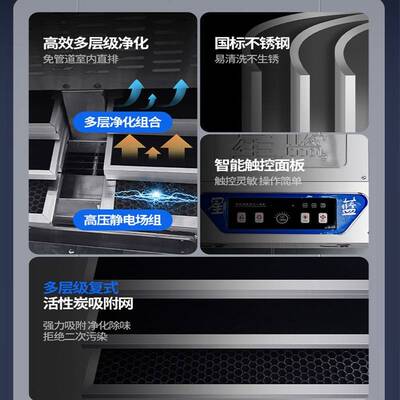 室内直排钢油烟机净化一体BGE餐饮商用排大吸力排烟直罩不锈抽油