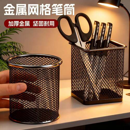 Grid Metal Pen Holder Large Capacity for Storing Pens, Stude