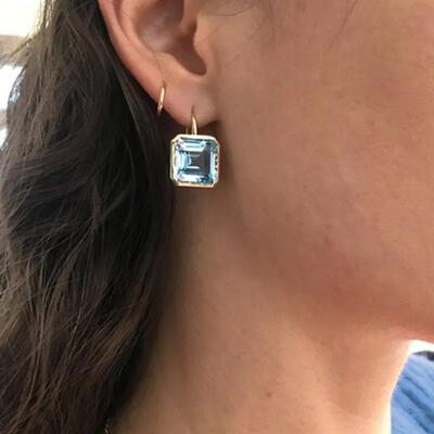 Stylish Square Metal Inlay Sky Blue Rhinestone Earrings Wome