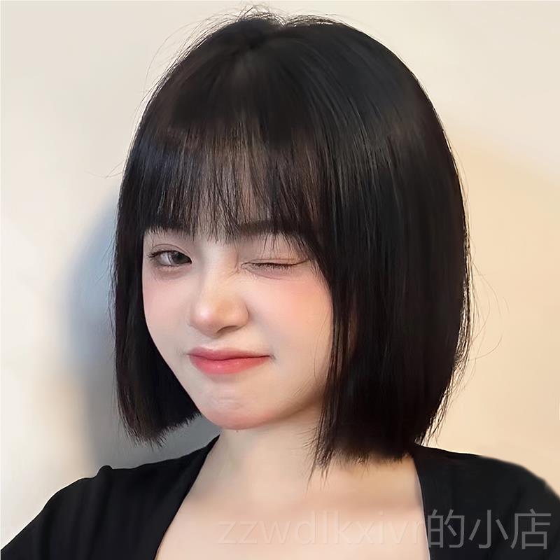 新款假发女短真发尚全真人发时全头套发式一整刀切波波头自然顶假