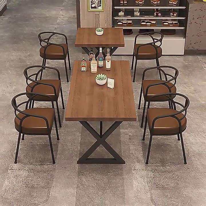 复古实木桌椅组合工业风酒吧清吧西餐厅咖啡厅奶茶店铁艺餐桌椅子
