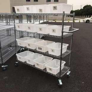 源头厂家NSF出口置物架可移动不锈钢货架网格周转车配料车线网车