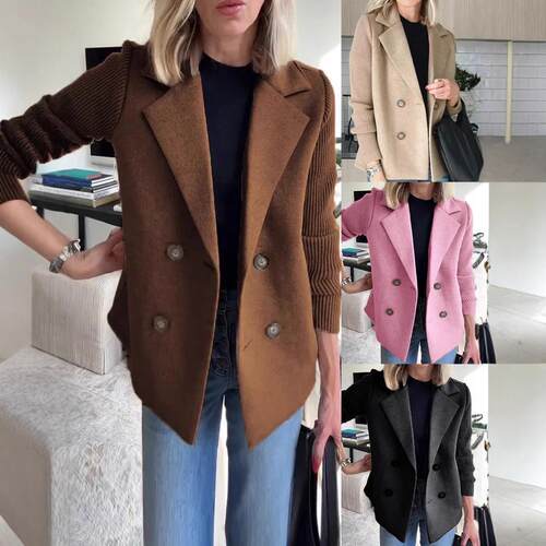 Women's woolen patchwork jacket 女装毛织拼接呢外套