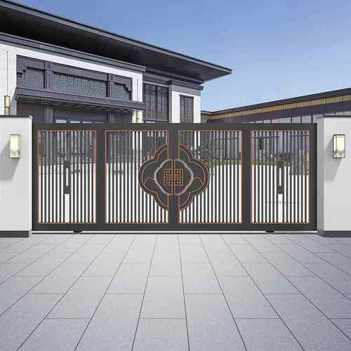 发光岩板对开门铝合金庭院大门院子电动双开平移门铝艺别墅大门