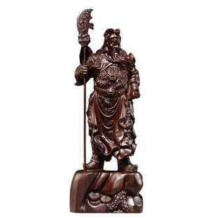 刀木雕立招财客厅装饰关二爷霸气家居关公工艺品玄关礼品人物摆件