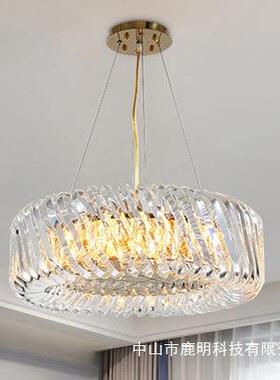 美式轻奢不锈钢水晶吊灯现代简约客厅复式楼主灯餐厅酒店装饰吊灯