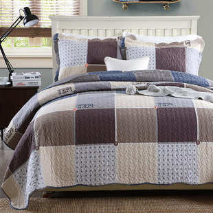 斜纹全棉绗缝床盖三四件套夹棉床单加棉被套四季双人衍缝加厚铺盖