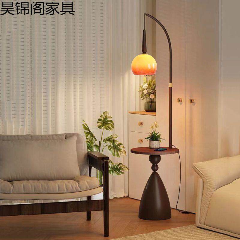 落地灯客厅沙发边几中古法式美式复古床头置物架一体卧室立式台灯