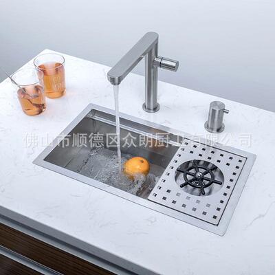 304不锈钢带高压洗杯器水槽沥水网盖板冷热水+净水龙头吧台盆4927