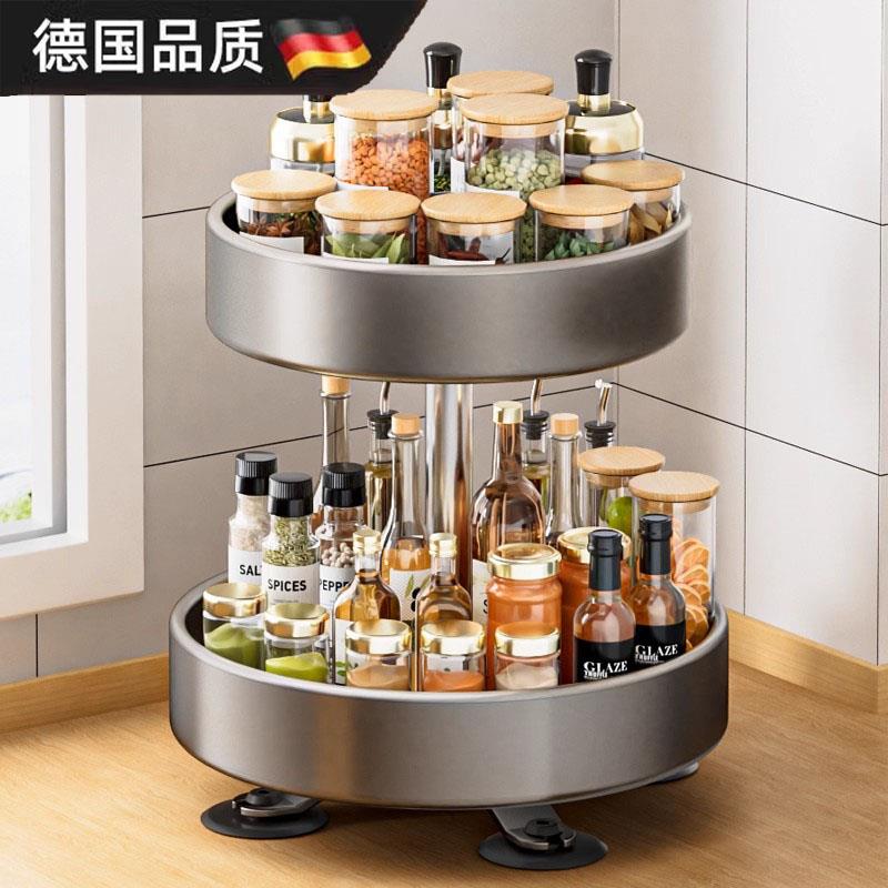 新款旋转调料盘置物架厨房家用多功能调味品瓶多层调料筷子收纳架