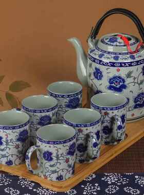 景德镇陶瓷茶壶大容量复古青花瓷水壶套装家用老式提梁壶茶具