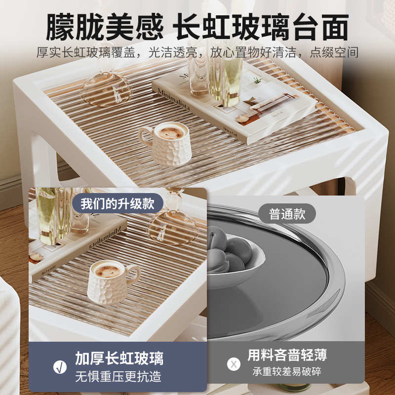 奶油风全实木创意边几沙发边柜客厅家用置物架新款卧室带灯床头柜