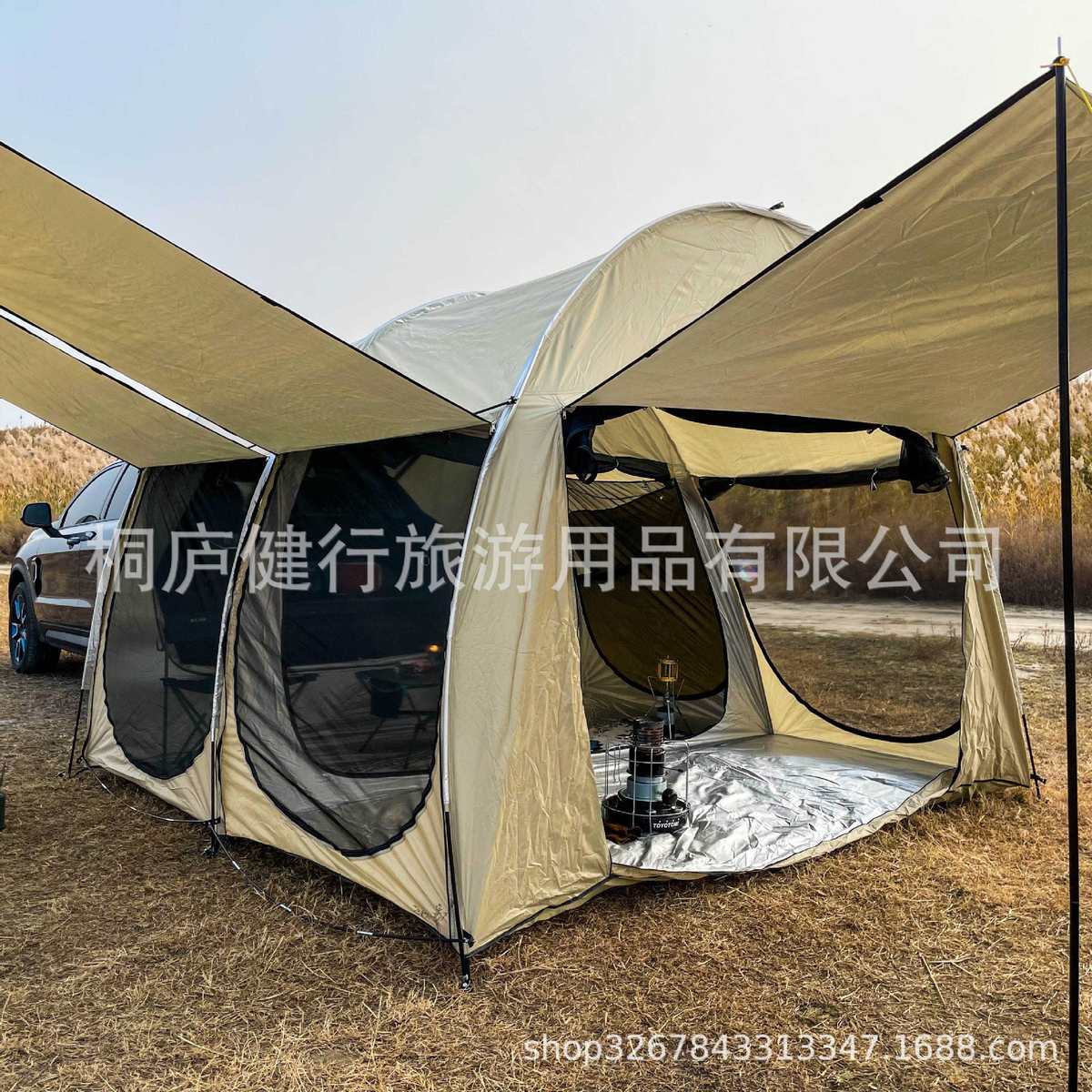 自驾游两室五厅多功能车尾帐篷 车尾延伸帐篷 带网纱延伸天幕前厅